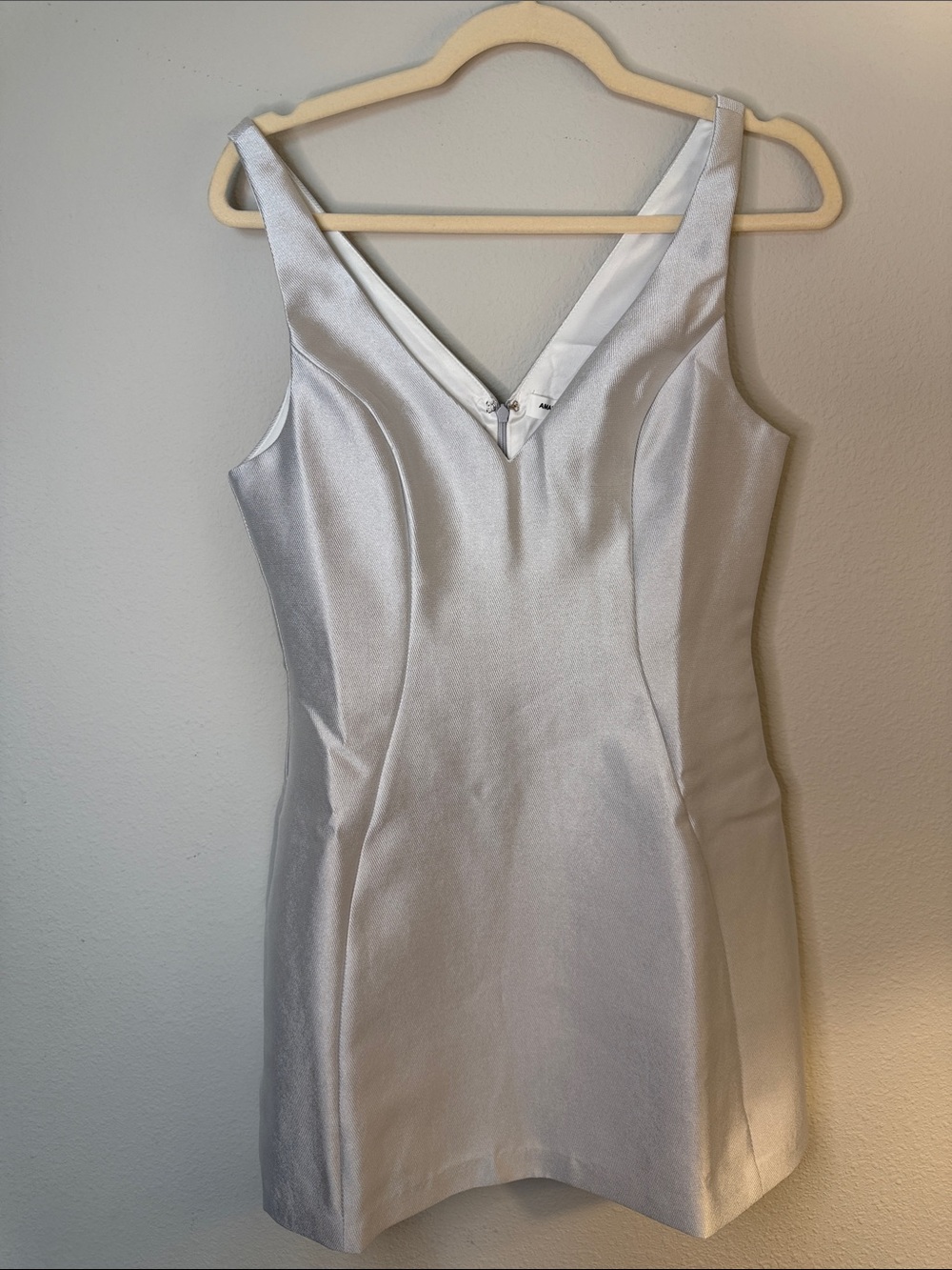 Amanda Uprichard Silver V-Neck Mini Dress